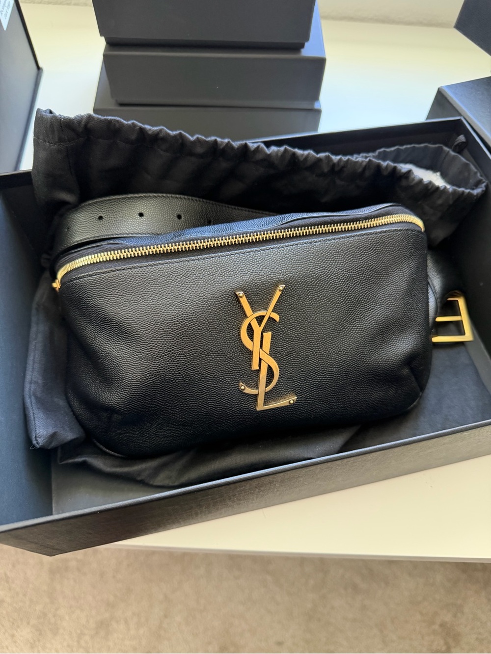 YSL Saint Laurent CASSANDRE CLASSIC Belt Bag In Grain De Poudre Embossed Leather